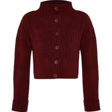 FRM Kadın Moda Şık Crop Dik Yaka Uzun Kol Düz Crop Yumuşak Dokulu Dik Yaka Triko Hırka