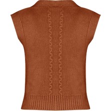 Kadın Moda Şık Crop V Yaka Kolsuz Saç Örgü Yumuşak Dokulu Triko Yelek