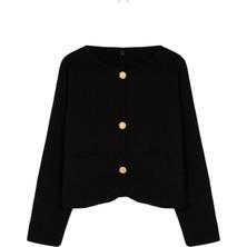 FRM Kadın Moda Şık Regular Bisiklet Yaka Regular Ceket Görünümlütriko Hırka