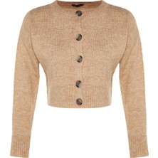 FRM Kadın Moda Şık Crop Bisiklet Yaka Regular Crop Yumuşak Dokulu Düğmeli Triko Hırka