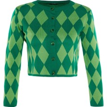 FRM Kadın Moda Şık Crop Bisiklet Yaka Slim Crop Triko Hırka