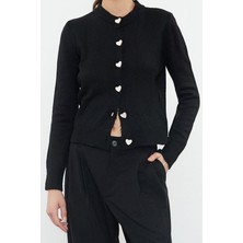 FRM Kadın Moda Regular Bisiklet Yaka Regular Yumuşak Dokulu Mücevher Düğmeli Ceket Görünümlü Triko Hırka