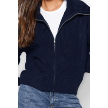 Ersefa Kadın Modern Tarz Rahat Uzun Devrik Yaka Düz Kol Regular Triko Hırka