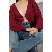Kadın Modern Tarz Regular V Yaka Crop Triko Hırka