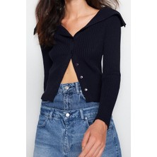 Ersefa Kadın Modern Tarz Slim Devrik Yaka Triko Hırka