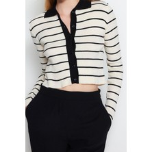 Ersefa Kadın Modern Tarz Slim Polo Yaka Crop Triko Hırka