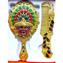 Nice And Bonita Ayna Tarak Seti, Tavuskuşu, Metal, Çeyizlik, Hediyelik Set, Mineli, Canlı Renkli Düğün Seti 15 x 13