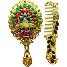 Nice And Bonita Ayna Tarak Seti, Tavuskuşu, Metal, Çeyizlik, Hediyelik Set, Mineli, Canlı Renkli Düğün Seti 15 x 13