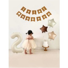 Bkmc Party Krem Yaş Folyo Balon Retro Yıldız Folyolu Kraft Iyiki Doğdun Yazı Banner Doğum Günü Parti Seti Süsü