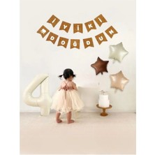 Bkmc Party Krem Yaş Folyo Balon Retro Yıldız Folyolu Kraft Iyiki Doğdun Yazı Banner Doğum Günü Parti Seti Süsü