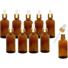 Makrobay Altın - Beyaz Cam Pipetli Amber Cam Şişeler 50 ml x 10 Adet