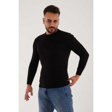 Kaptan Triko Slim Fit  Fitilli Pamuk Karışımlı Bisiklet Yaka Dar Kesim Vücudu Saran Triko Kazak Mod 1111