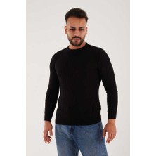 Kaptan Triko Slim Fit  Fitilli Pamuk Karışımlı Bisiklet Yaka Dar Kesim Vücudu Saran Triko Kazak Mod 1111