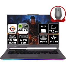 Asus Rog Strix G17 Amd Ryzen 9 7845HX 16GB 4tb RTX4070/8GB 17.3" Freedos 240Hz Wqhd Taşınabilir Bilgisayar G713PI-LL102-A8 & Anzar Mouse