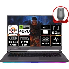 Asus Rog Strix G17 Amd Ryzen 9 7845HX 16GB 2tb RTX4070/8GB 17.3" Windows 11 Pro 240Hz Wqhd Taşınabilir Bilgisayar G713PI-LL102-A71 & Anzar Mouse