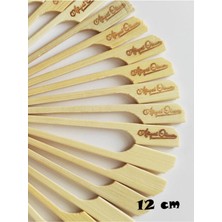 Beyhan Bayhan 100 Adet Bambu Yassı Çöp Şiş 12 cm - Afiyet Olsun Yazılı Golf Kalın Meyve Kürdanı