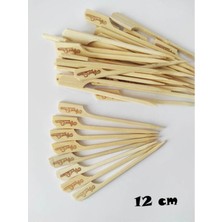 Beyhan Bayhan 100 Adet Bambu Yassı Çöp Şiş 12 cm - Afiyet Olsun Yazılı Golf Kalın Meyve Kürdanı