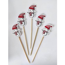 TM Tasarım Mağazası 15 cm 30 Adet Dekoratif Karton Kardan Adam Pasta Kürdanı