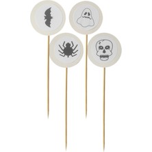 TM Tasarım Mağazası 15 cm Uzun Kürdan - 20 Adet Cadılar Bayramı Karışık Baskılı Kürdan - Hallowen Cadılar Bayramı