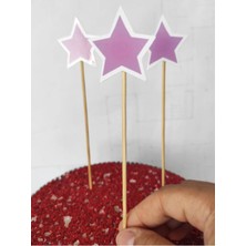 TM Tasarım Mağazası 15 cm Uzun Kürdan - 30 Adet Karton Lila Pembe Yıldız Pasta Kürdanı - Lila Yıldızlı Kokteyl Karıştırıcı