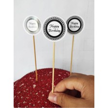 TM Tasarım Mağazası 15 cm Uzun Kürdan - 30 Adet Dekoratif Beyaz Karton Happy Birthday Yazılı Pasta Kürdanı