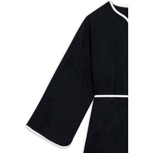 Şeritli Gabardin Kimono Siyah