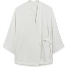 Bağlamalı Tencel Kimono Beyaz