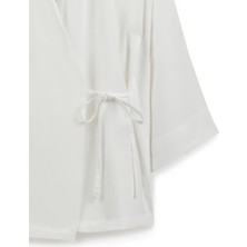 Bağlamalı Tencel Kimono Beyaz