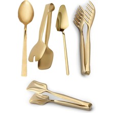 Online Kapında 5'li Lüx Gold Servis Maşa Pasta Spatula Set