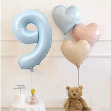 Bkmc Party Yaş Mavi Rakam Folyo Balon Retro Mavi Pembe Satin Kalp Folyo Balon Doğum Günü Balon Seti