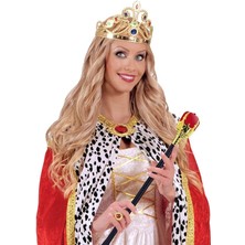 Go İthalat Taşlı Altın Renk Prenses Tacı ve Kırmızı Kraliyet Prenses Asası (4513)