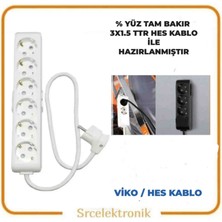 Viko Multi-Let 6 - Li 1.5 Hes Kablo (12 Ile 40 Metre Arası) Topraklı Çocuk Korumalı Uzatma ( 3X1.5 Hes Kablo Tam Bakır) Ttr Kablo Tseli Ho5Vv-F