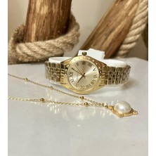 Ferrucci Taşlı Şık Çelik Kadın Kol SAAT+%100 Çelik Kolye Hediye Seti