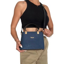 Kadın Suni Deri Mini El ve Omuz Çantası Lacivert