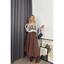 Sue Store Acı Kahve Cepli Pileli Paraşüt Etek