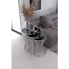 Home Plus Mobilya 3'lü Hasır Zigon Sehpa Gümüş Ayak Füme Ayna 
