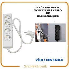 Viko Multi-Let 4'Lü - 1.5 Hes Kablo (1 Ile 40 Metre Arası) Topraklı Çocuk Korumalı Uzatma ( 3X1.5 Hes Kablo Tam Bakır) Ttr Kablo Tseli Ho5Vv-F