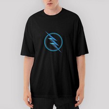 Crows Gate Flash Logo Blue Oversize Siyah Tişört