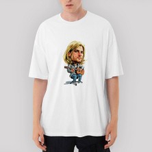 Crows Gate Kurt Cobain Cartoon Oversize Beyaz Tişört