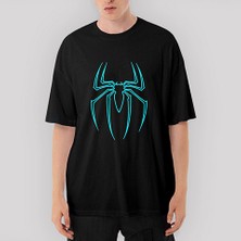 Crows Gate Spiderman Blue Logo Oversize Siyah Tişört
