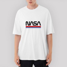Crows Gate Nasa Red Blue Oversize Beyaz Tişört