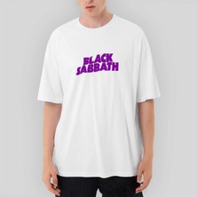 Crows Gate Black Sabbath Purple Yazı Oversize Beyaz Tişört