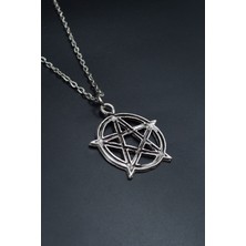 Pentagram Yıldızı  Gümüş Kaplama Unisex Düz Zincir Kolye kod 753