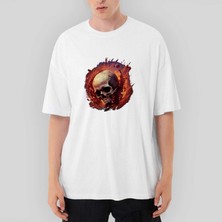 Crows Gate Skull Planet Oversize Beyaz Tişört