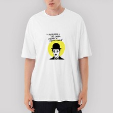 Crows Gate Charlie Chaplin Oversize Beyaz Tişört