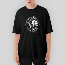 Crows Gate Black And White Lion Oversize Siyah Tişört