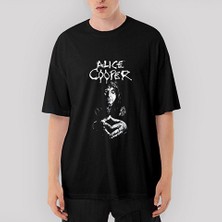 Crows Gate Alice Cooper Black And White Oversize Siyah Tişört
