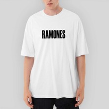 Crows Gate Ramones Text Oversize Beyaz Tişört