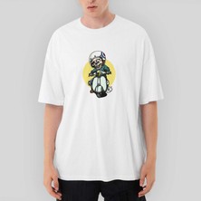 Crows Gate Skull Scooter Rider Oversize Beyaz Tişört