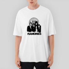 Crows Gate Ramones Logo And Group Oversize Beyaz Tişört